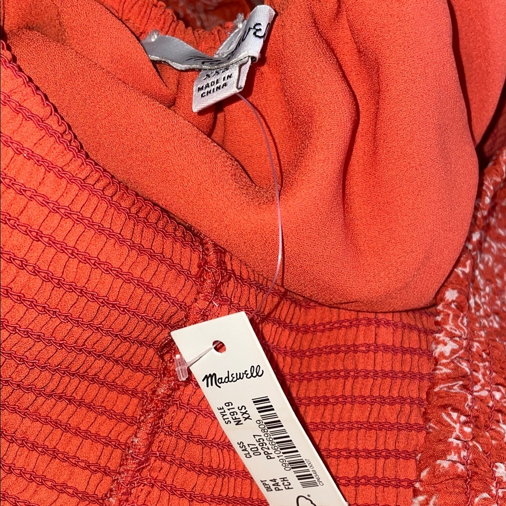 Madewell Coral Red Floral Smocked Mini Dress - Picture 8 of 8